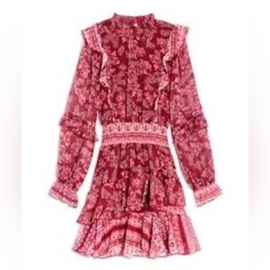 Aqua Girls Paisley Ruffle Long Sleeve Mini Dress Size Small